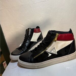 GUESS Black Red White Patent Leather High-Top Sneakers men’s size 11.5